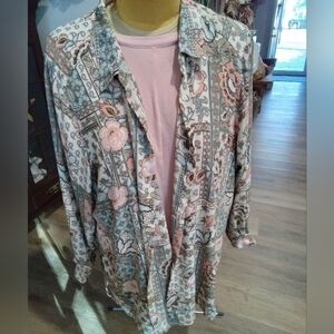 Spense Multicolor Pastel Floral Plus Sz 3X & Pink Plus Sz 2X Short Sleeve Top